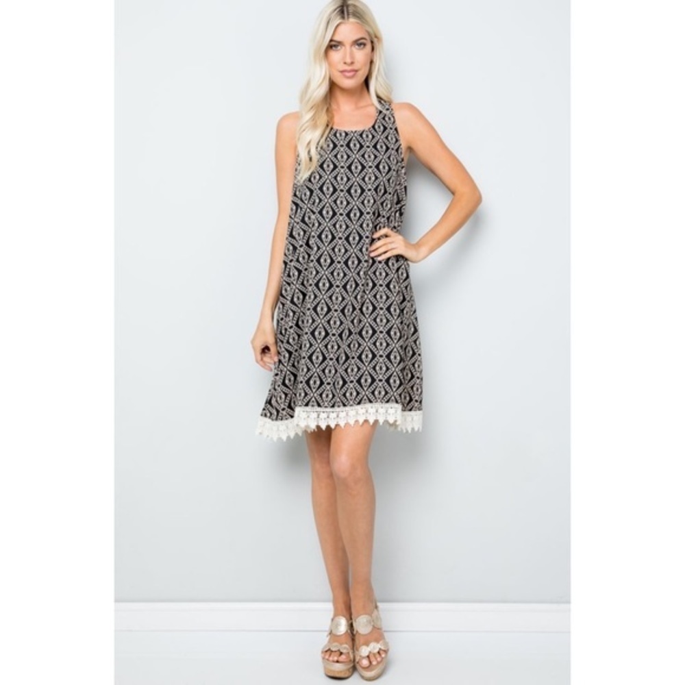 Nordstrom Black and White Mini dress,beautiful lace detailing. SZ L. 2 for $20 - Picture 1 of 8